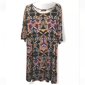 Goddess Ladder Sleeve Midi Dress Woman Plus 3X Boho Fairy Whimsy Colorful AOP